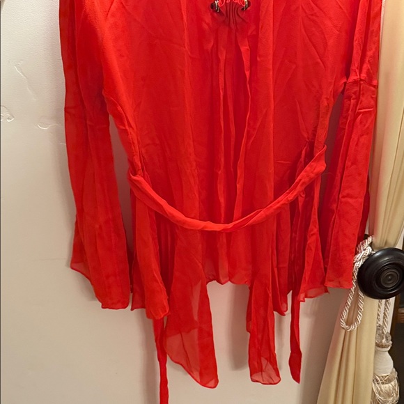 Roberto Cavalli Vibrant  Red Sheer Kimono shirt with ornate detail - Picture 5 of 9